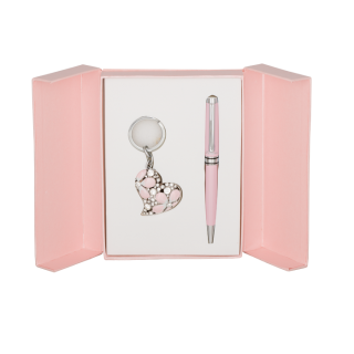 набор подарочный "heart": ручка шариковая + брелок, розовый LS.122003-10